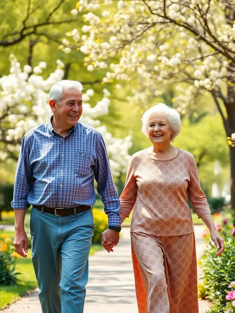 A serene image of a caregiver and an elderly person enjoying a peaceful outdoor setting, emphasizing emotional and social well-being.